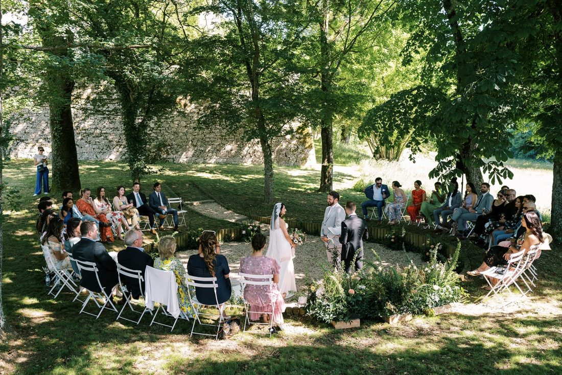 Another of the ceremony areas at Chateau de Lartigolle is the Copse, surrounded by huge trees that create a perfect shady area for everyone to sit. The option offer a unique space for couples to be fully surrounded by they guest while they take there most important of vows to each other.